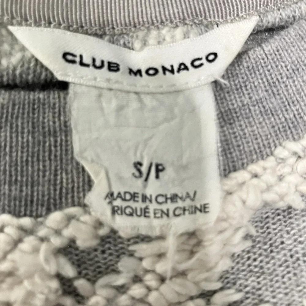 Club Monaco Textured Sweatshirt Women's Small Gray Cream Merino Wool Trim